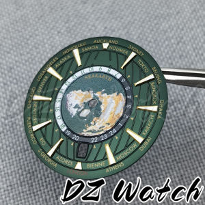 DZ 33.5mm NH35 Watch Dial Green Blue Earth Dial C3 Super Green Luminous 6 oclock Crown Date Window fit NH35 Movement