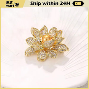 Retro Lotus Pearl Pendant Brooch Rhinestones New Exquisite Temperament Crystal Flower Cheongsam Coat Corsage Accessories Pins