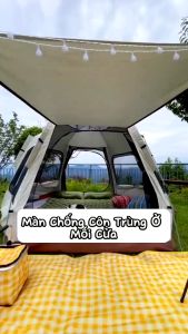 Lều Cắm Trại Lục Giác 6 Cửa 4 Cửa Sổ Khung Gió Chống UV/Chống Mưa Cho 6-8 Người