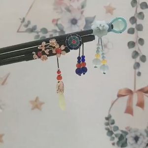 Trâm cài tóc gỗ dây tua phối hoa ngọc nhiều mẫu cài tóc gỗ mun hoa ngọc phong cách cổ trang