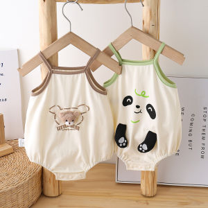 ฤดูร้อนผ้าฝ้ายบางเสื้อผ้าเด็กสําหรับเด็กหญิงและเด็กชายน่ารัก Romper กับ Suspenders แขนสั้น Midi ชุดเดรสลายดอกไม้