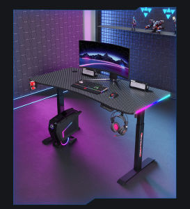 72-117cm Standing I Shaped Desk with Multiple Color LED Strip