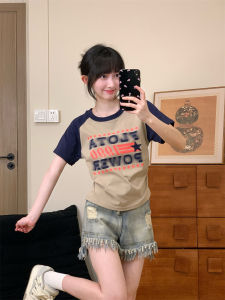 Áo Thun Tay Ngắn Cổ Tròn in Chữ Phong Cách Retro Mỹ Dành Cho Nữ Áo Thun Cotton Co Giãn Dáng Ôm Vừa Vặn Mùa Hè 2024