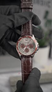 Jam Tangan Pria Casio Chronograph MTP-1374L-7A1 Red Bezel Brown Dial Brown Leather Band