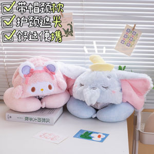 Cute Hooded U-Shaped Neck Pillow Portable Travel Sleep Aid Aircraft Neck Support Pillow for Naps And Air Travel