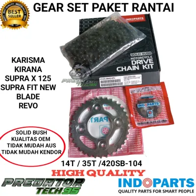 GEAR SET GIR PAKET RANTAI SOLID BUSH INDOPART HONDA KARISMA SUPRA X 125 KIRANA BLADE REVO SUPRA FIT NEW HIGH QUALITY
