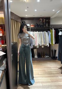 Retro Faded Wide Leg Denim Skirt High Waist Womens Spring Summer New Loose Slimming Versatile Long Pants Straight Tube Jeans