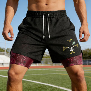 Bandai | 2026 Bandai Dracule Mihawk Anime One Piece Mens Double Layer Fake Two Piece Shorts Gym Workout Shorts Summer Quick-dry Casual