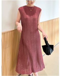 Miyake Women High-end Pleated Dress Advanced Shiny Fabric Elegant #3662