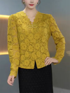 QINGNAER | Trendy Lace Hook-flower Hollowed-out T-shirt Large Size 2025 Fall