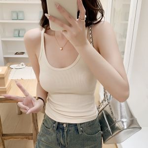 Áo Vest Cổ Chữ U Màu Đỏ Rượu Vang Cho Nữ Mùa Hè 2025 Áo Khoác Ngoài Bó Sát Màu Trắng Phong Cách Mỹ Áo Ba Lỗ Bó Sát
