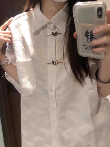 Áo Sơ Mi Nữ Tay Ngắn Thêu Họa Tiết Hoa Màu Trắng Phong Cách Mới Mùa Hè Áo Sơ Mi Cotton Thường Ngày Chống Tia UV