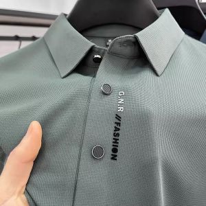 Waffle Men High-End Short Sleeve T-Shirt Summer New Arrival Accessible Luxury Ice Silk Business Seamless Lapel Polo Shirt Thin