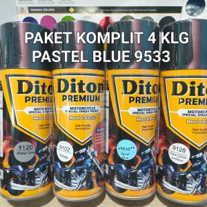 Pilok Cat Diton Premium Paket Komplit 4 Kaleng 400cc Pastel Blue Biru 9533 V9533 Primer Grey Epoxy 9120 White Putih 9102 Clear 9128 Glossy Pilox Cat Semprot Paketan Lengkap