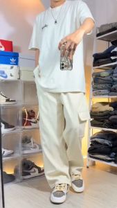 Crush กางเกงคาร์โก้ขายาวลําลอง กางเกงคาร์โก้ขากว้างผู้ชาย กางเกงทรงตรงทรงหลวมลำลองอินเทรนด์ใหม่