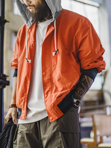 MADENGGONGZHUANG | Hooded Patchwork Contrast Jacket Orange Fall Lightweight Jacket