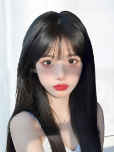 MENGSIQIAN | Natural Full Head Wig Real Hair Air Bangs Lace Thin