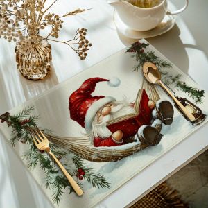 VIKAMA 4-Piece Santa Reading Time Placemats Holiday Gathering Family Dining Table Decor Accessories Warm Christmas Decor