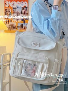 Large Capacity Japanese Style High School Student Handbag Tote Bag Soft Cotton Casual Zipper Crossbody Bag for Girls