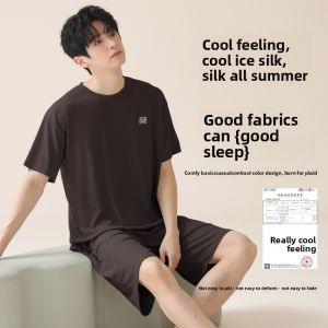 MiiOW | Mens Ice Silk Short Sleeve Sleepwear Lightweight Breathable Home Clothes Set Summer Cool Feeling MiiOW Cat Person Pyjamas