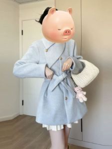 CHANGTONG | Elegant Thickened Woolen Coat Waist-Cinching Midi Length Compact Autumn Winter Outerwear Simple Style Button Pocket Details