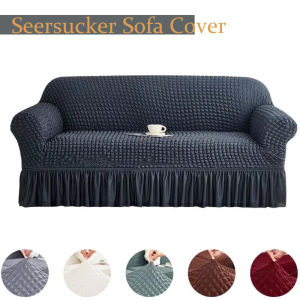 Ruffled Seersucker Sofa Cover for Living Room Thick Elastic Solid Stretch Couch Slipcovers Sofa Armchair Covers