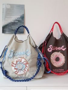 กระเป๋าผ้าใบคอตตอนผ้าไนลอนปักลายสีเขียวอ่อน กระเป๋าผ้าใบผู้หญิงแบบสะพายข้าง กระเป๋าใส่ของแบบยูนิเซ็กซ์ กระเป๋าสะพายไหล่แบบลำลอง