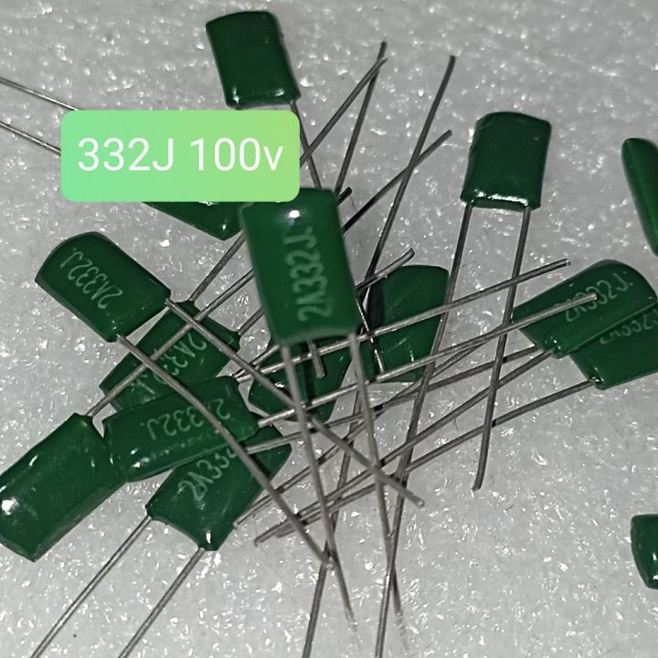 10BUAH KAPASITOR MILAR 332J 100v 332 J 100 VOLT 2A 100VOLT 3nk 3k3 HIJAU