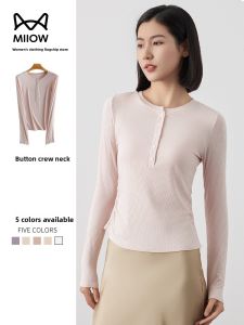 MiiOW | Cat Person 2025 New Spring Autumn Womens Long Sleeve T-Shirt Button Round Neck Half Open Collar Base Shirt Matching Casual Top