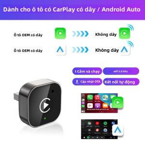 Bộ Chuyển Đổi Không Dây 2 Trong 1 CarPlay Và Android Auto WiFi 5GHz Bluetooth USB Cắm Là Chạy Dành Cho Toyota Volvo Hyundai VW MG - Hộp AI Cho Ô Tô