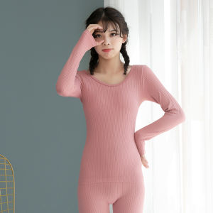 YOLO Women Thermal Underwear Comfortable Bear Suit Warm Elastic Underwear Korean Style Sleepwear O-Neck T-Shirt Seamless Soft Autumn And Winter Simple Long Johns Set