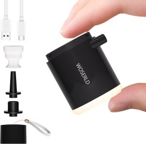 Máy Bơm Hơi Điện Mini Cầm Tay Có Đèn Để Bơm Hơi Và Xả Hơi Nệm Hơi Giường & Phao Bơi - Lý Tưởng Cho Cắm Trại Ngoài Trời