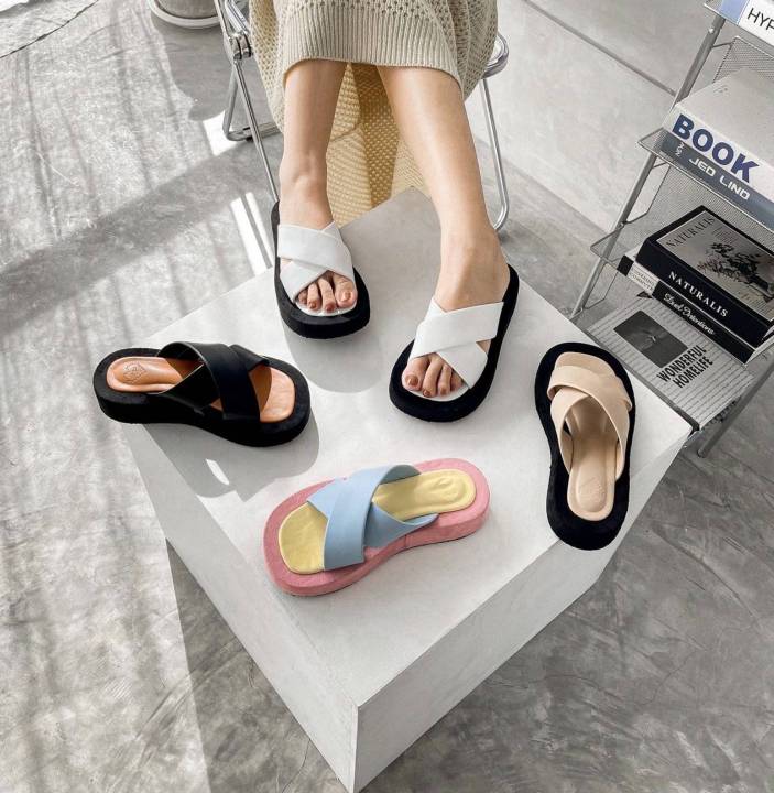 ANYONG “อันยอง” ส้นตึกทรงขนมปังโชว์ขอบส้น นิ่ม ใส่สบาย💖พร้อมส่ง💖 ...