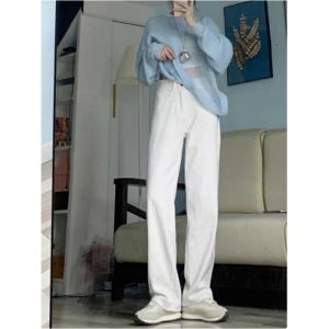 Quần Jeans Denim Ống Rộng Dài Cạp Cao Màu Trắng Mới Cho Nữ Cao 175 Cm Quần Dài Đến Sàn Cao 180 Quần Thường Ngày Cho Nữ
