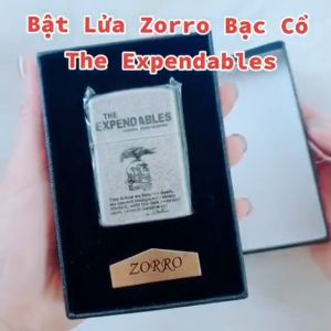 Bật Lửa Xăng Đá Zorro Bạc Cổ The Expendables Khắc 6 Mặt ( Tặng Kèm Đá Bấc Xịn - Có Hộp )