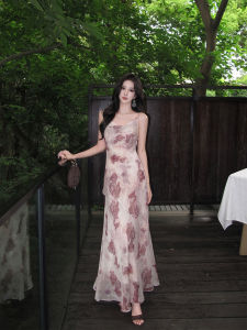 Fashion Long Floral Print Halter Neck Dress
