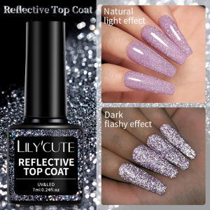 LILYCUTE 7ml Reflective Top Coat Reflective Glitter Gel Nail Polish Semi Permanent Soak Off UV Gel Nail Art Design For Manicure