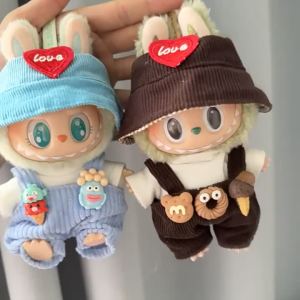 1Set 17cm Labubu Idol Dolls Sitting Party Sweet Tube Overalls Clothing Gift  Plush Dolls Clothes Outfit Accessories