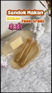 Sendok Makan Bayi Silikon Peralatan MPASI 2Pcs Sendok + Kotak Penyimpanan Baby Safety Spoon CJ112