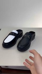 Giày Mules Slipper Black White giày sục nam đen trắng nâng chiều cao 4cm Giày Da Pu Cho Mùa Xuân Hè Giày Đi Văn Phòng Phong Cách - Lazada