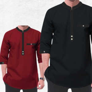 Men Kurta Elegant Wear Trending Exclusive Design Viral Modern 3/4 Sleeves Band Collar Zip Pocket Stylish Design