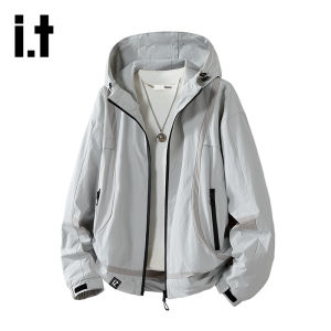 izzue | Fashion Leisure Mens Hoodie Jacket Red Loose Multiple Pockets