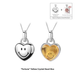 Double-sided Lucky Yellow Crystal Heart Box Necklace