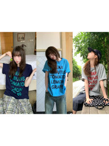 Classic American Loose Letter Print T-Shirt Womens Short Sleeve round Neck Versatile New Style Summer Top RAINY Brand