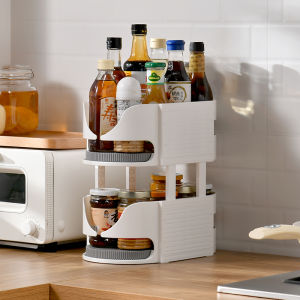 Multi-Functional Rotating Spice Rack Kitchen Storage Beer Stand Multi-Layer Beverage Holder Double Layer Turntable Organizer