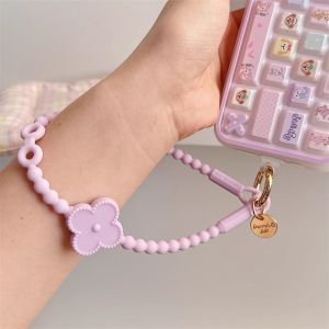 Short Silicone Four-leaf Clover Mobile Phone Lanyard Anti-loss Wristband Phone Accessory Simple Hand Rope Card Holder Clip