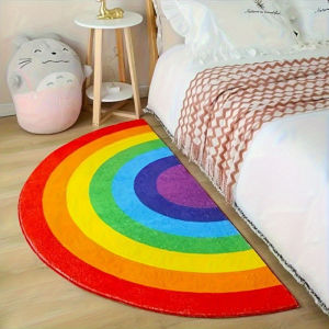 VIKAMA Rainbow Half-Circle Door Mat: Noise-Reducing Machine-Washable Entryway Mat Bedroom Rug Bedside Carpet Home Decor
