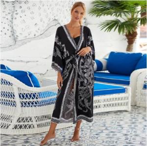 Bohemian Printed Belt Kimono Plus Size Batwing Sleeve Dress Summer Autumn 2023 Women Loose Beachwear Swimsuit Cover Up Sarong