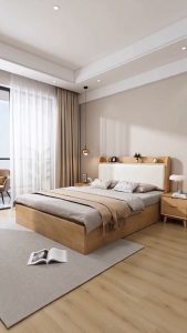 Floor-standing Solid Wood Bed With Soft Backrest Simple And Modern 1.8m Double Bed For Home Bedroom