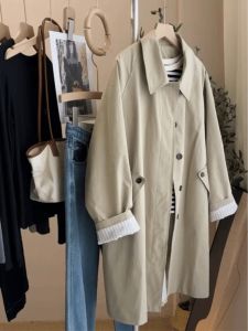 แจ็คเก็ตคาร์ดิแกนสีกรมท่าสำหรับผู้หญิง ฤดูใบไม้ผลิและฤดูใบไม้ร่วง แจ็คเก็ตยาวปานกลางสไตล์อังกฤษลำลอง เสื้อคลุมกันหนาวแบบสวมหัว